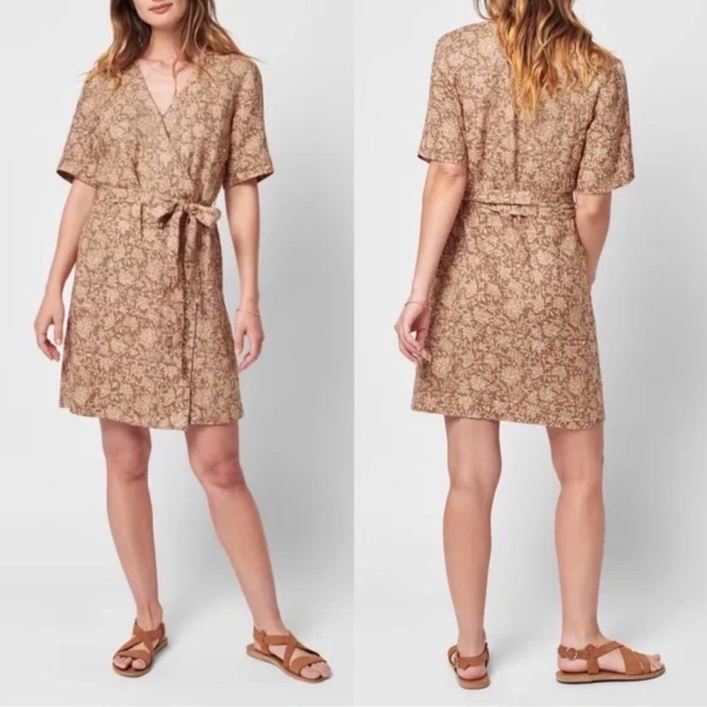 Faherty Ashley Wrap Dress Bronze Riviera Floral XS No Belt